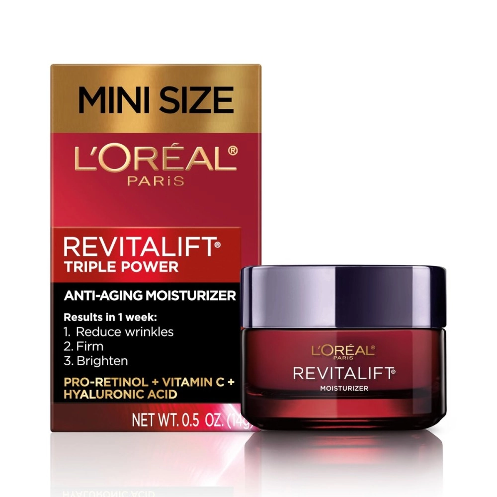 LOral Paris L\'Oreal Revitalift Triple Power Anti-Aging Face Moisturizer, Pro Retinol, Hyaluronic Acid & Vitamin C, Reduce Wrinkles .5 Oz