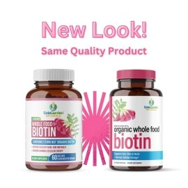 LifeGarden Naturals Whole Food Biotin Supplement - Contains Certified Organic Plant Based Biotin from Sesbania Agati Trees - by SolaGarden May Support Hair, Skin and Nails. 60 Non GMO Veggie Capsules.