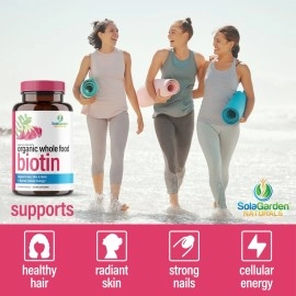 LifeGarden Naturals Whole Food Biotin Supplement - Contains Certified Organic Plant Based Biotin from Sesbania Agati Trees - by SolaGarden May Support Hair, Skin and Nails. 60 Non GMO Veggie Capsules.
