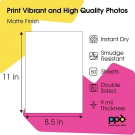 PPD Inkjet Matte Double Sided Heavyweight Photo Quality Paper LTR 8.5 x 11 53lbs. 210gsm 9mil x 50 sheets (PPD045-50)