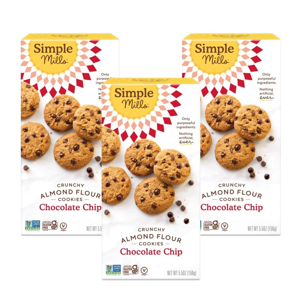 Simple Mills Chocolate Chip Crunchy Almond Flour Cookies, -Pack of 3 (5.5oz,156g)