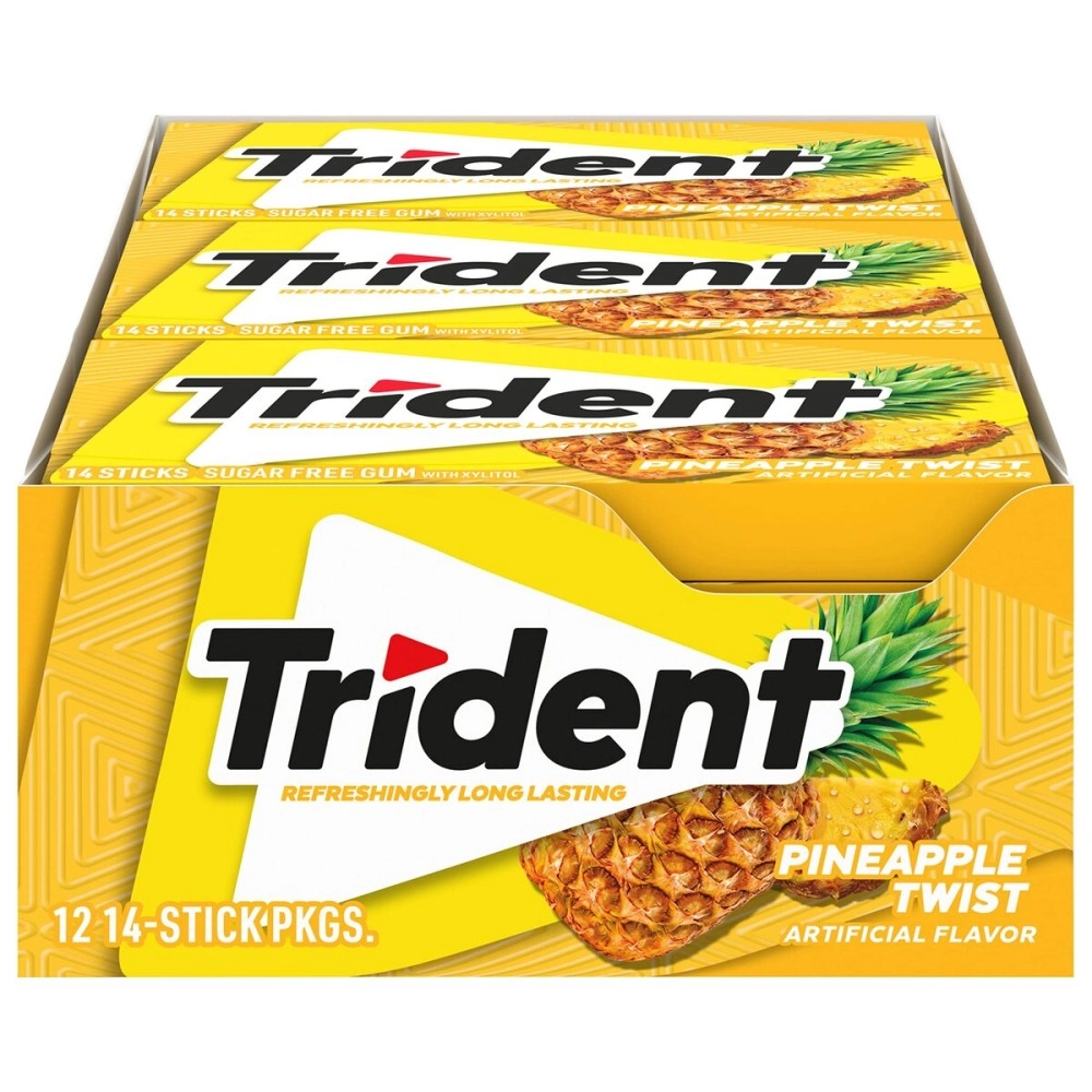 Trident Pineapple Twist Sugar Free Gum - with Xylitol - 12 Packs (168 Pieces Total)