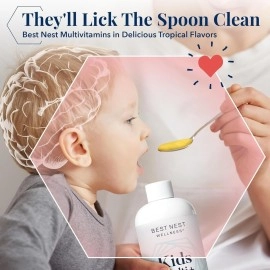 Best Nest Wellness Kids Liquid Multivitamin: Methylated Vitamins, Whole Food, Vegan, B12, Gluten-Free, Non-GMO Methylfolate Daily Liquid Vitamins for Kids with Immune Support -Tropical Flavor, 16oz