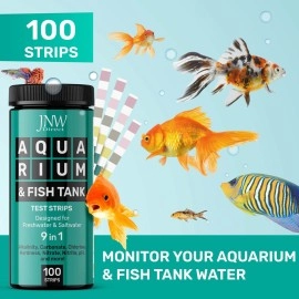 JNW Direct Aquarium Test Strips for Fish Tank 9 in 1, 100 Strip Pack, Test Hardness, Carbonate, Nitrate, Nitrite, pH & More, Accurate Freshwater and Saltwater Aquarium Water Testing
