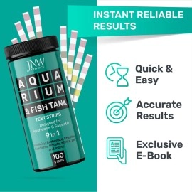 JNW Direct Aquarium Test Strips for Fish Tank 9 in 1, 100 Strip Pack, Test Hardness, Carbonate, Nitrate, Nitrite, pH & More, Accurate Freshwater and Saltwater Aquarium Water Testing