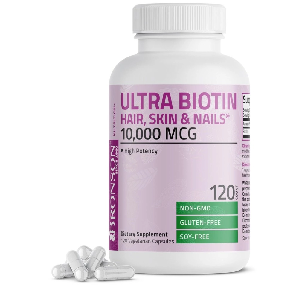 Bronson Ultra Biotin 10,000 mcg Hair Skin and Nails Supplement, Non-GMO, 120 Vegetarian Capsules
