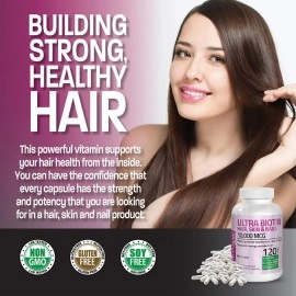 Bronson Ultra Biotin 10,000 mcg Hair Skin and Nails Supplement, Non-GMO, 120 Vegetarian Capsules
