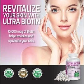 Bronson Ultra Biotin 10,000 mcg Hair Skin and Nails Supplement, Non-GMO, 120 Vegetarian Capsules