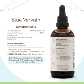 Blue Vervain B120 Alcohol-Free Herbal Extract Tincture, Concentrated Liquid Drops Natural Blue Vervain (Verbena Hastata) (4 fl oz)