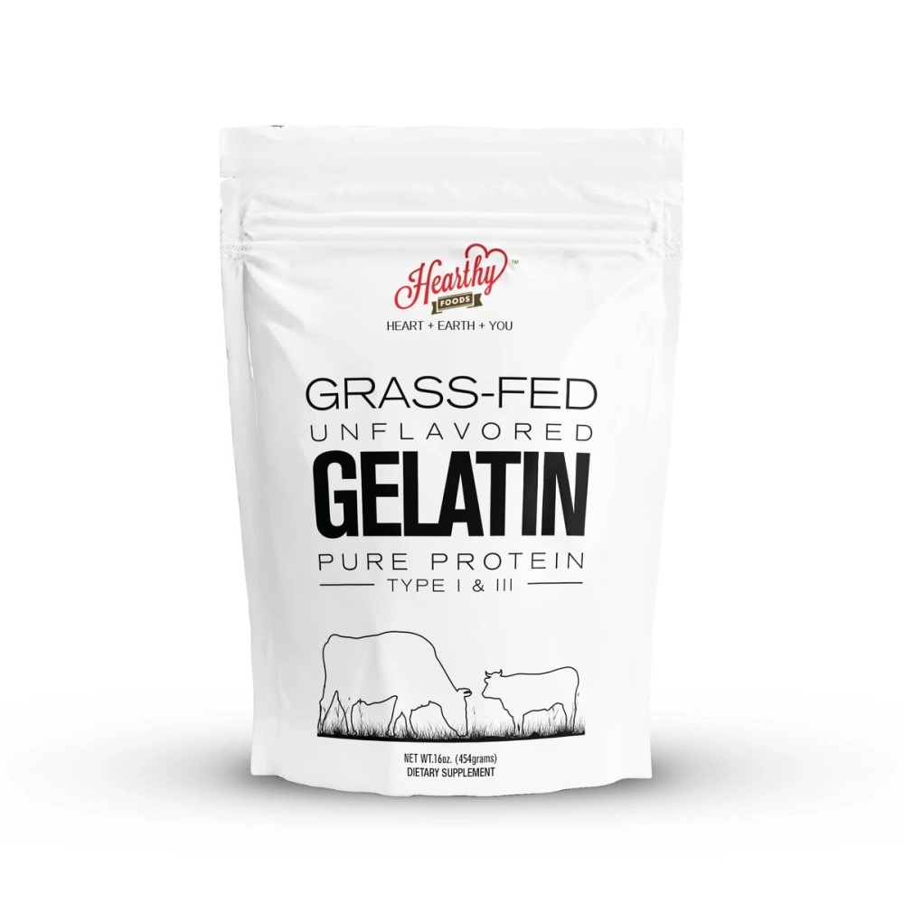 Hearthy Foods Beef Gelatin Powder Unflavored Gelatin Powder for Women and Men | Keto and Paleo Friendly Pure Protein Type 1 & 3, Grass-Fed Halal Certified, Non-GMO, Kosher Gelatin | 16 oz. 454g