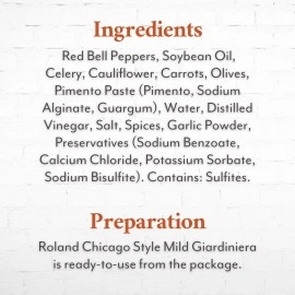 Roland Foods Chicago Style Mild Giardiniera, Italian Pepper Relish, Sourced in the USA, 56-Ounce Pouch