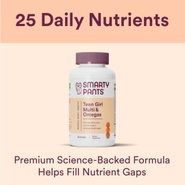 SmartyPants Daily Gummy Vitamin Teen Girl Complete: Vitamin C, Vitamin D3, Vitamin E, Omega 3, Vitamin B12, Multivitamin, Vitamin K2, Lutein Immune Support, Zeaxanthin, , 120 Count (30 Day Supply)