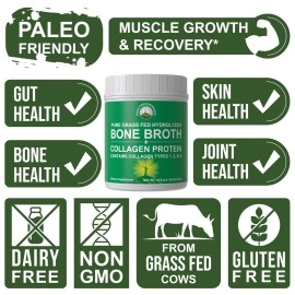 Peak Performance Hydrolyzed Bone Broth and Collagen Unflavored Protein Peptides Powder Contains All Collagen Types: 1, 2, and 3. Pure Pasture, Raised Grass Fed, Paleo Friendly, Gluten + Dairy Free