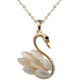 Navachi 18k Yellow Gold Plated Swan Bird White Created-Opal Crystal Az6042p Pendant Necklace 16+2