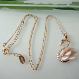 Navachi 18k Yellow Gold Plated Swan Bird White Created-Opal Crystal Az6042p Pendant Necklace 16+2