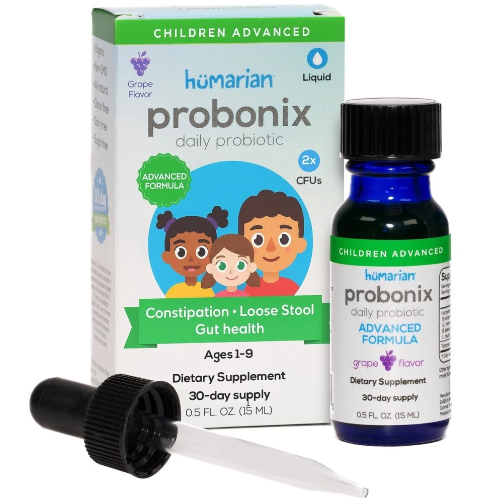 Probonix Humarian Advanced Probiotics for Kids - Extra-Strength 8-Strain Liquid Probiotic for Kids to Fortify Digestive Health and More - 90 Billion CFUs - 30-Day Supply - Tasty Grape Flavor