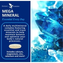 Potent Garden Mega Mineral Supplement Complete Mineral Complex with Calcium Magnesium Zinc Potassium Boron Selenium Chromium & 72 Trace Minerals Iron Free Calcium Supplement -100 Pills