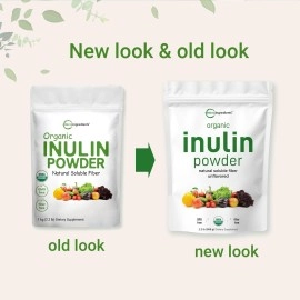 Organic Inulin FOS Powder (From Jerusalem Artichoke), 1KG (35 Ounce), Prebiotic Intestinal Support, Colon and Gut Health, Natural Water Soluble Fibers for Smoothie and Drinks, No GMOs & Vegan Friendly