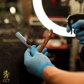 The Cambridge Cutthroat Razor Kit with Travel Pouch - Missanda Hardwood & Stainless Steel Professional Barber Single Straight Edge for Men - Moustache & Beard Shaper - No Blades Included.