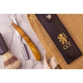 The Cambridge Cutthroat Razor Kit with Travel Pouch - Missanda Hardwood & Stainless Steel Professional Barber Single Straight Edge for Men - Moustache & Beard Shaper - No Blades Included.