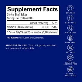 BrainMD by Dr Amen Vitamin D3 5000 - 100 Softgels - High Potency Cholecalciferol - Gluten Free - 100 Servings