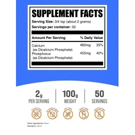 BulkSupplements.com Dicalcium Phosphate Powder, 3.5 Ounce, Pure Calcium and Phosphorus Supplement, Bone Strength, Gluten Free, Soy Free, Dairy Free