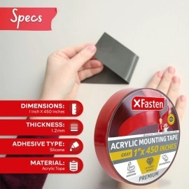 XFasten Extreme Double-Sided Acrylic Mounting Tape Removable, Gray, 1-Inch x 450-Inch, Weatherproof, Super Strong Double-Sided Adhesive and Tough Bonding Strength
