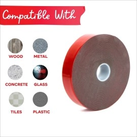 XFasten Extreme Double-Sided Acrylic Mounting Tape Removable, Gray, 1-Inch x 450-Inch, Weatherproof, Super Strong Double-Sided Adhesive and Tough Bonding Strength