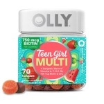 OLLY Teen Girl Multi Gummy, Healthy Skin and Immune Support, 15 Essential Vitamins, Biotin, Zinc, Calcium, Chewable Multivitamin, Berry Melon, 35 Day Supply - 70 Count