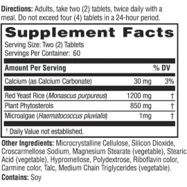 Weider Red Yeast Rice Plus 1200mg - With 850mg of Natural Phytosterols- Gluten FREE - One Month Supply