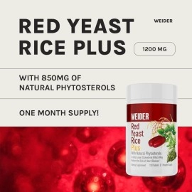 Weider Red Yeast Rice Plus 1200mg - With 850mg of Natural Phytosterols- Gluten FREE - One Month Supply