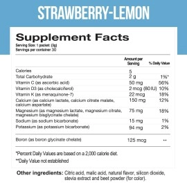 Dr. Price\'s Vitamins Cal-Mag Vites Calcium Magnesium Powder for Men and Women | K, D, Mineral Supplement | Natural Calming Stress Relief Drink | Strawberry-Lemon 30 Packets | , No Sugar Non-GMO