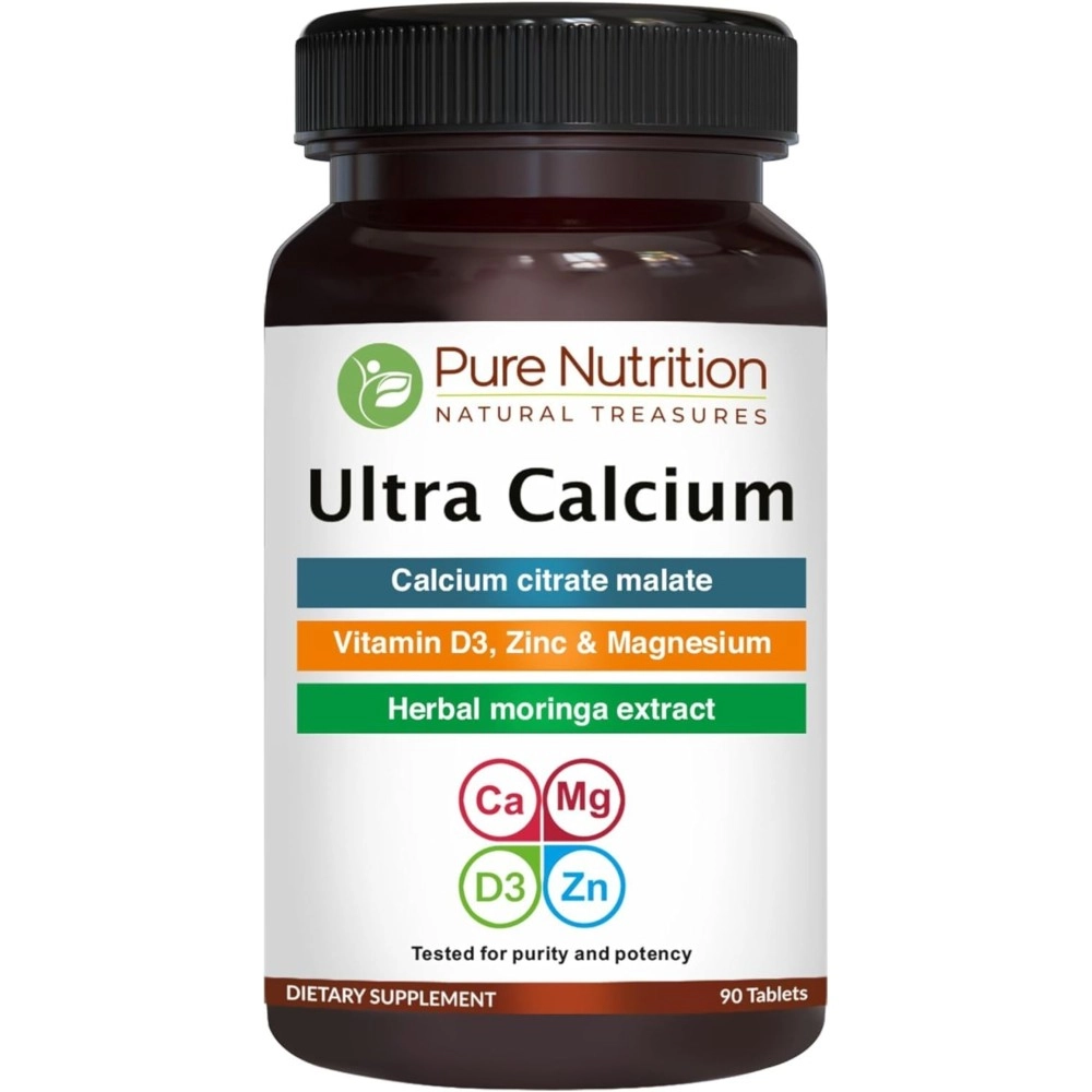 Pure Nutrition Ultra Calcium Citrate 1250mg Highly absorbable Calcium Supplement with Calcium Citrate Malate, Vitamin D, Zinc and Magnesium - 1 Tablet Daily (90 Veg Tabs) Non-GMO | Gluten-Free