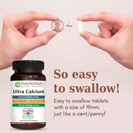 Pure Nutrition Ultra Calcium Citrate 1250mg Highly absorbable Calcium Supplement with Calcium Citrate Malate, Vitamin D, Zinc and Magnesium - 1 Tablet Daily (90 Veg Tabs) Non-GMO | Gluten-Free