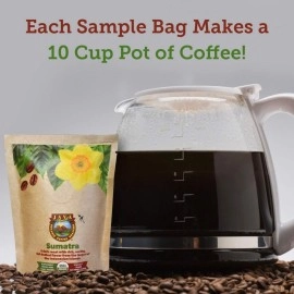 Sampler Variety Pack, Low Acid Organic Coffee Beans in Linen Gift Bag: Whole Bean, Mold-Free & Stomach Friendly, by Java Planet - Arabica Gourmet Coffee, 1.32 LBs of coffee packaged in six 3.2 oz bags