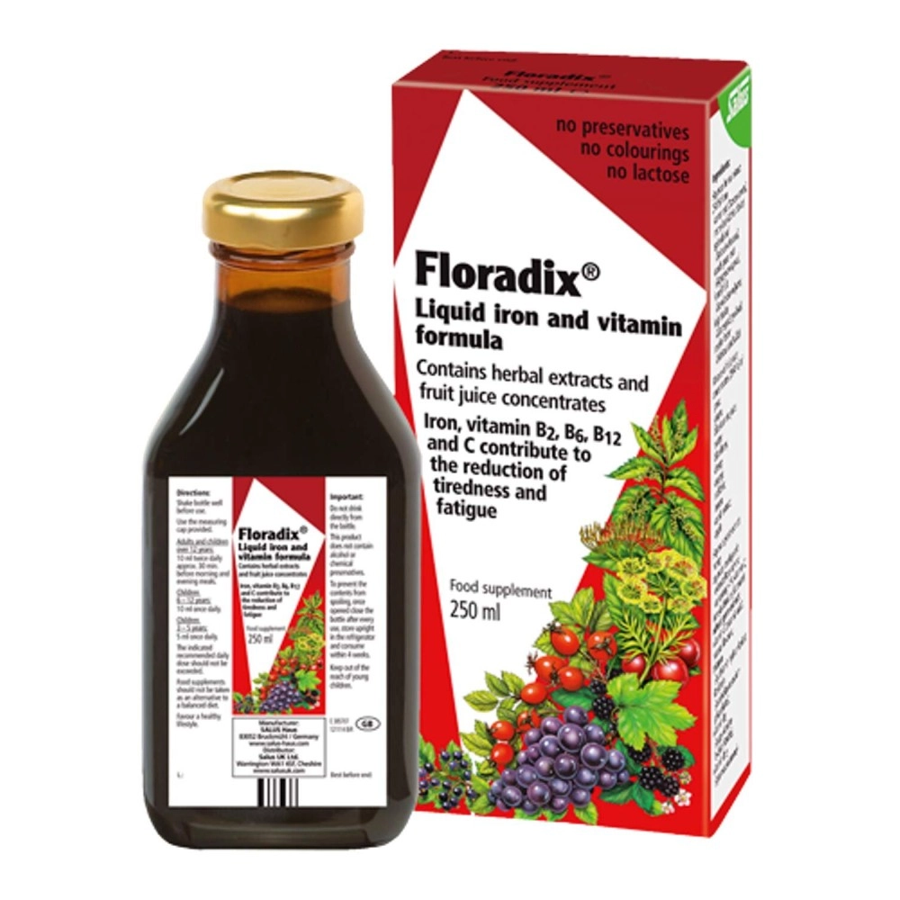 Floradix Floravital Liquid Iron and Vitamin Formula 8.5 fl.oz. - 250 ml. - Made in Germany (3 Pack)