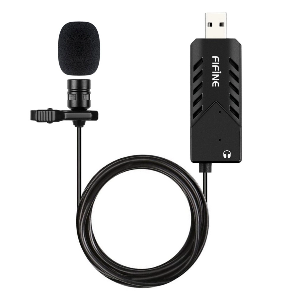 FIFINE TECHNOLOGY Lavalier Lapel Clip-on Cardioid Condenser Computer Mic Plug and Play USB Microphone with Sound Card (K053)