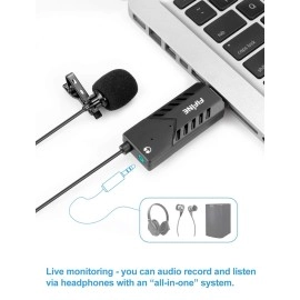 FIFINE TECHNOLOGY Lavalier Lapel Clip-on Cardioid Condenser Computer Mic Plug and Play USB Microphone with Sound Card (K053)