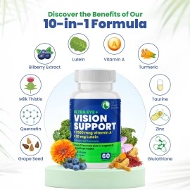 Vision Support Eye Vitamins for Macular Health | Eye Care Supplements with Lutein, Zinc, Vitamin A & Bilberry | Areds 2 Formula for Red & Dry Eyes, Sight Care & Macular Degeneration for Adults |60 Ct