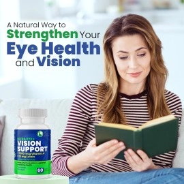 Vision Support Eye Vitamins for Macular Health | Eye Care Supplements with Lutein, Zinc, Vitamin A & Bilberry | Areds 2 Formula for Red & Dry Eyes, Sight Care & Macular Degeneration for Adults |60 Ct
