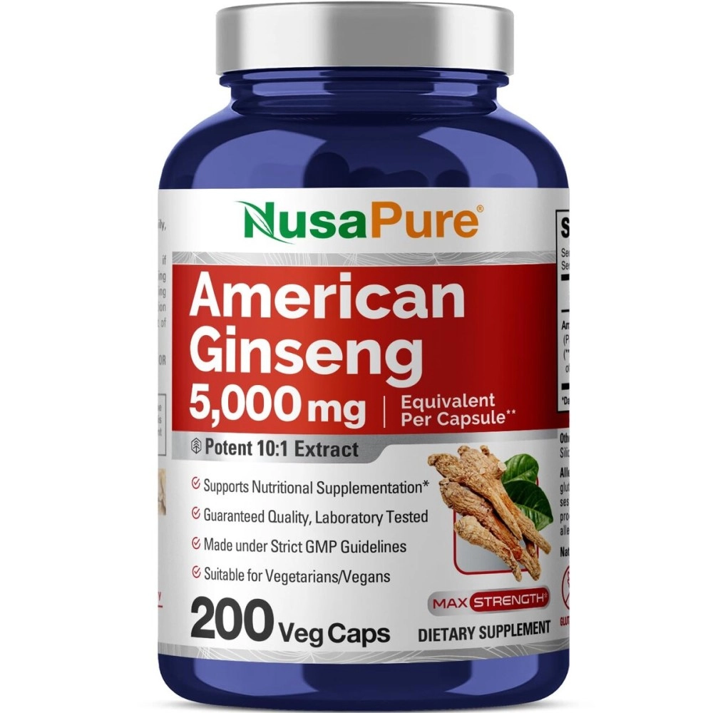 NusaPure American Ginseng 5000 mg - 200 Veggie Capsules (Vegetarian, Non-GMO & Gluten-Free)