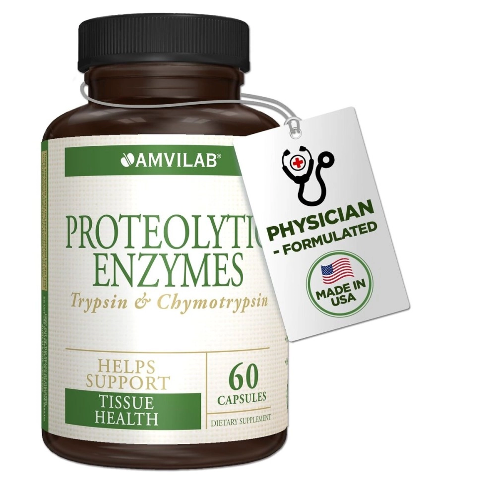 AMVILAB Proteolytic Enzymes: Trypsin & Chymotrypsin, Proteolytic Enzymes Supplement, Supports Tissue Health, Reduces Edema & Inflammation Caused by Tissue Injury, Fast Recovery - 60 Capsules