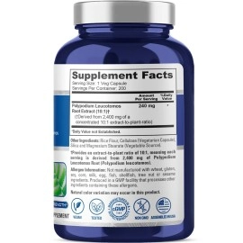 NusaPure Polypodium Leucotomos Extract 2400mg 200 Veggie Capsules (Vegetarian, Non-GMO, Gluten-Free)