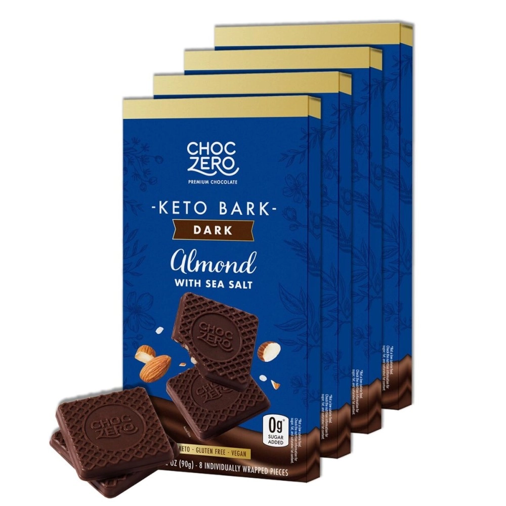 ChocZero\'s Keto Bark, Dark Chocolate Almonds with Sea Salt. Sugar Free, Low Carb. No Sugar, No Artificial Sweeteners, All Natural, Non-GMO (2 bags, 6 servings/each)