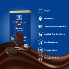 ChocZero\'s Keto Bark, Dark Chocolate Almonds with Sea Salt. Sugar Free, Low Carb. No Sugar, No Artificial Sweeteners, All Natural, Non-GMO (2 bags, 6 servings/each)