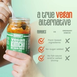 Madge\'s Food Traditional Vegan Kimchi Made from Napa Cabbage, Contains Probiotics, Gut Enzymes & Fermented Longer for Increased Health Benefits, No Sugar Added, Mild, 15oz