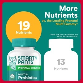 SmartyPants Daily Organic Gummy Prenatal Multivitamin:, Vitamin C, D3 & Zinc for Immunity, Biotin, Omega 3 Fish Oil, Selenium, B6, Methyl B12 for Energy 120 Count (30 Day Supply) Packaging May Vary