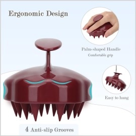 FREATECH Scalp Massage Shampoo Brush with Soft Silicone Bristles for Leather Care, Relax Head and Remove Dandruff, Relieve Stress and Promotes Dhevous Growth, Red