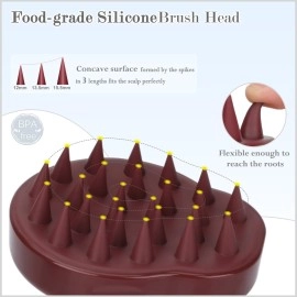 FREATECH Scalp Massage Shampoo Brush with Soft Silicone Bristles for Leather Care, Relax Head and Remove Dandruff, Relieve Stress and Promotes Dhevous Growth, Red