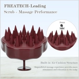 FREATECH Scalp Massage Shampoo Brush with Soft Silicone Bristles for Leather Care, Relax Head and Remove Dandruff, Relieve Stress and Promotes Dhevous Growth, Red